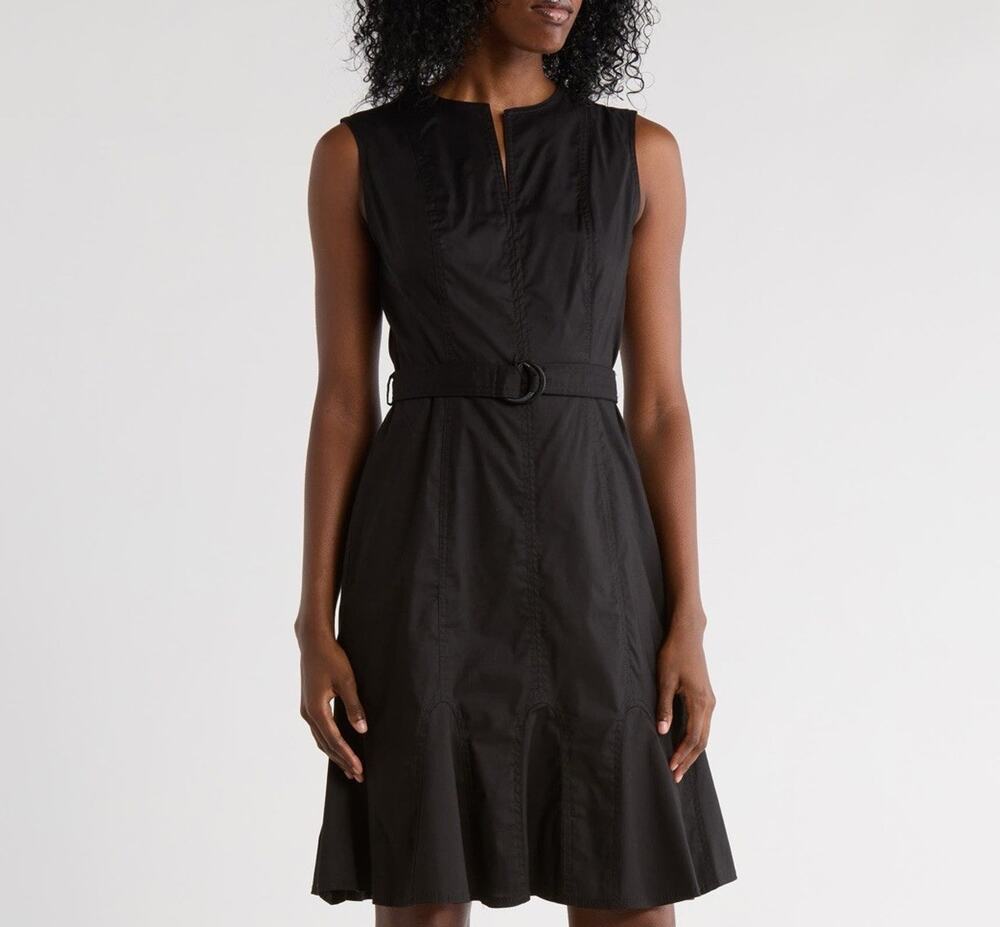 Calvin Klein Black Belted A Line Work Dress Size 14 Sleeveless